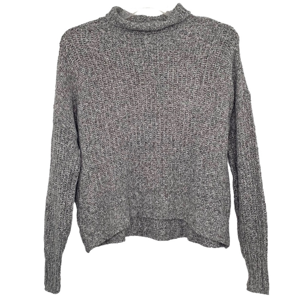 American Eagle Gray Sweater Boxy Mock Turtleneck Ribbed Knit Oversized Sz S